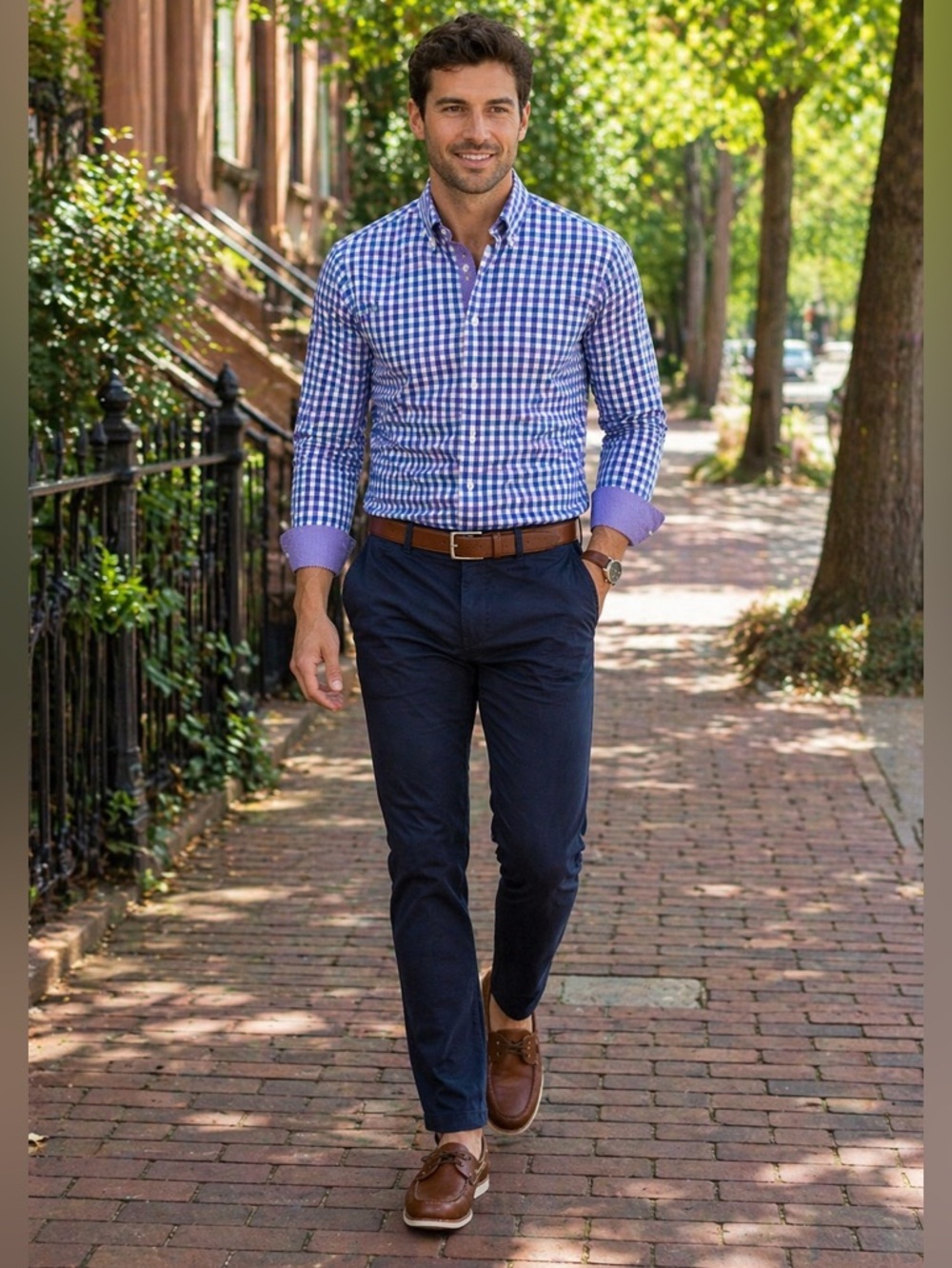 TAILORBYRD 100% Cotton Blue Lavender Plaid Button Down Shirt Sz M Pocket Preppy
